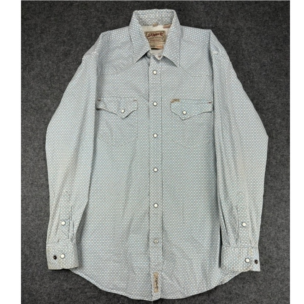 Rafter C Cowboy‎ Collection Premium Quality Blue Geometric Western Snaps Shirt L